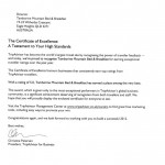 Letter advising Trip Advisor Certificate of Excellence 2012