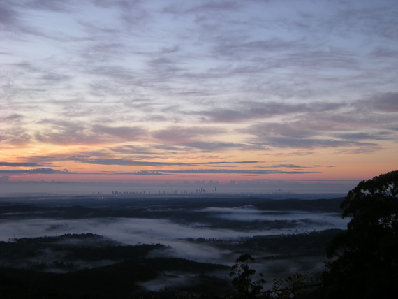 August Sunrise over Tamborine Mountain from Tamborine Mountain B&B Lovely sunrise from the deck of Tamborine Mountain B&B