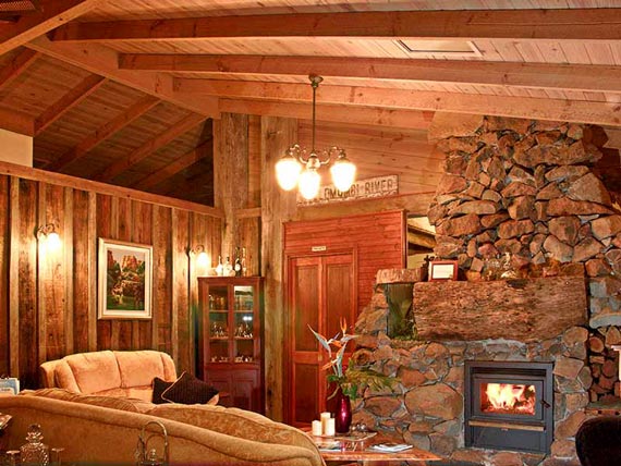 Roaring fire in guest Lounge Room