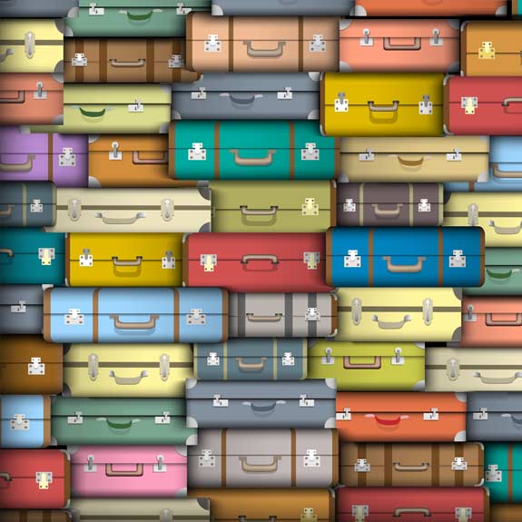 Pack all of your troubles away and come up and stay! Stack of suitcases for travelling